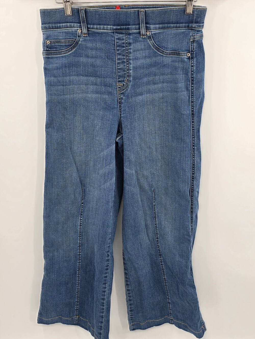 Spanx Large Wide Leg Pull On Stretch Denim Medium Wash Blue Jeans Women's